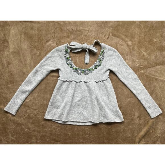 Free People Angora/Wool Gray Open Back Sequins Sweater Women’s Size Small - Picture 2 of 7